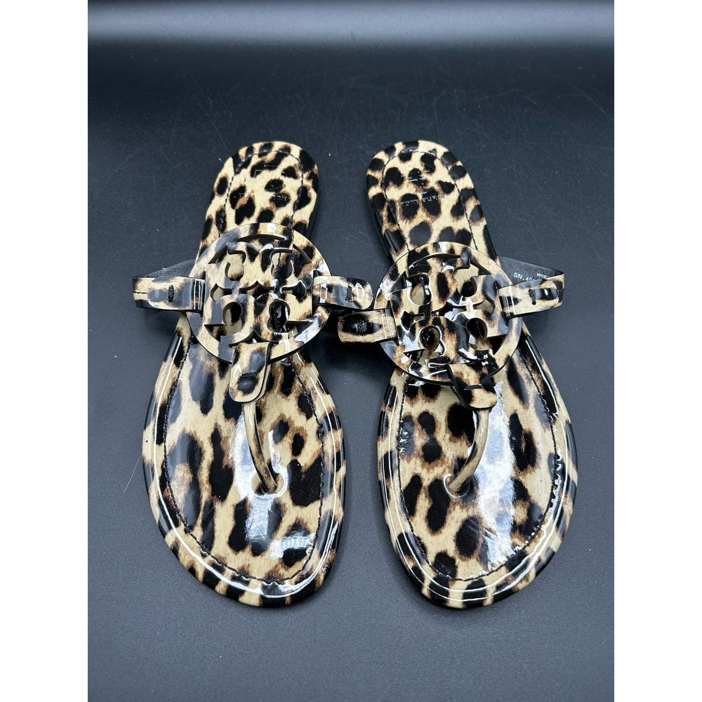 Tory Burch Miller Natural Leopard Patent Leather Sandals Size 9.5